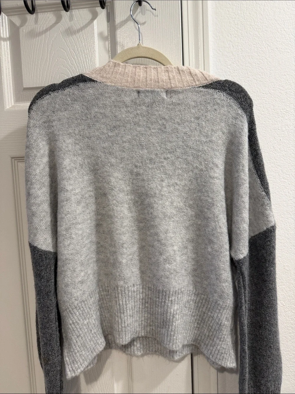Central Park West Colorblock Crewneck Sweater - Light Gray, Charcoal & Cream - Picture 4 of 5
